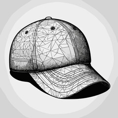 Baseball Cap in Technical Illustration Style in Monochrome Representing Contemporary Fashion with Geometric Pattern