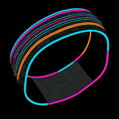 Layered Ring in Abstract Digital Style in Vibrant Cyan, Orange and Magenta for Contemporary Jewelry Design