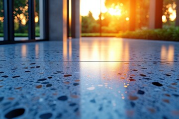 Polished Concrete Floor Reflecting Sunset - Modern Architecture Detail
