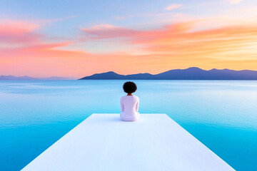 Woman sitting on the edge of the sea