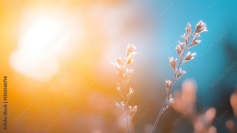 Fototapete delicate grass blades illuminated by sunlight with a bokeh background effect : generative ai