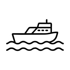 Boat on water icon in black outline style