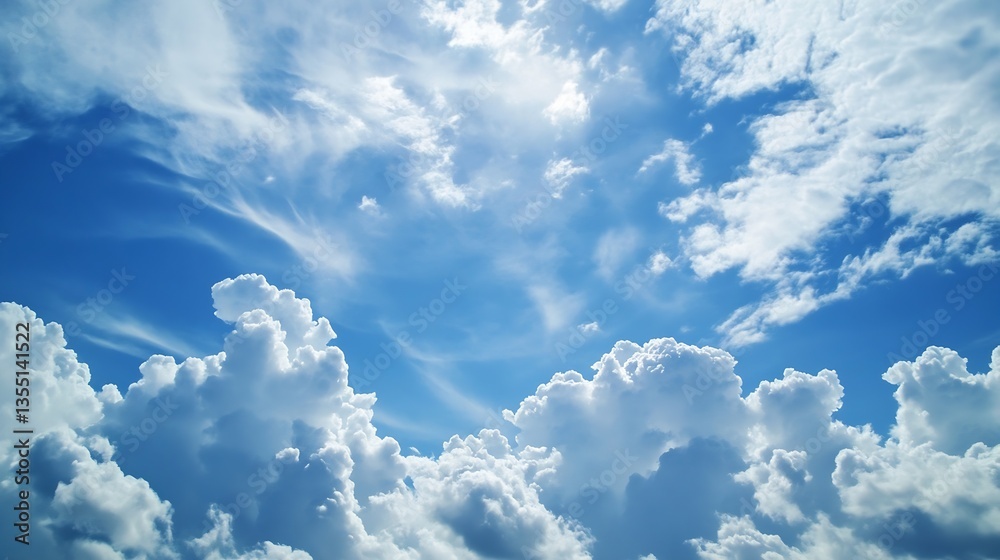 Aufkleber Bright blue sky filled with soft white clouds creating a serene and calming atmosphere for nature lovers : Generative AI