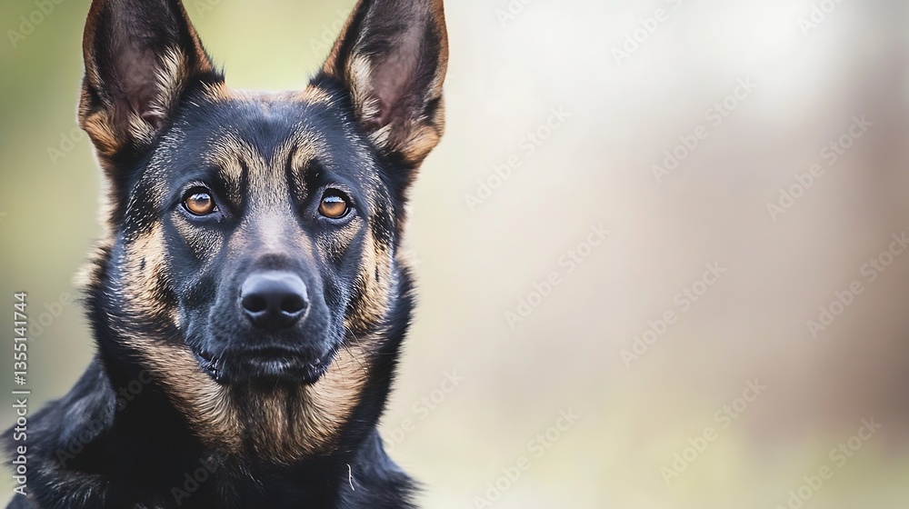 Poster focused portrait of a german shepherd dog showcasing its striking features and expression : generati