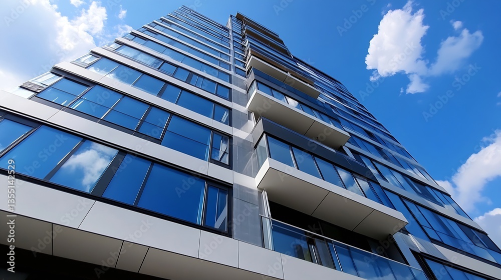 Aufkleber modern glass building reaching for the sky showcasing urban architecture and daylight reflections : 