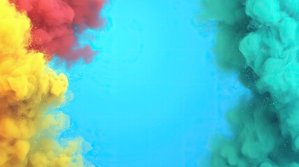 Colorful powder clouds on blue background, design element