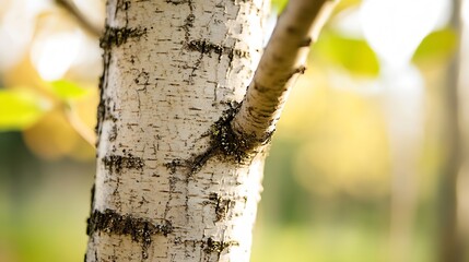 Naklejka premium Closeup of a birch tree's textured bark showcasing nature's beauty and detail : Generative AI