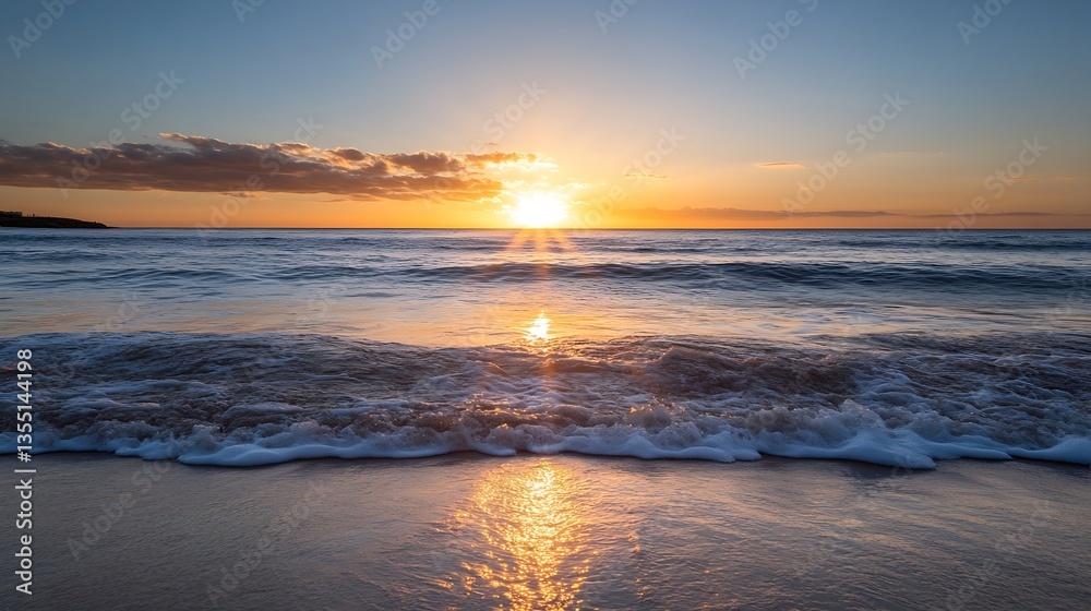 Aufkleber breathtaking sunset reflecting on calm ocean waves creating a serene and picturesque view : generati