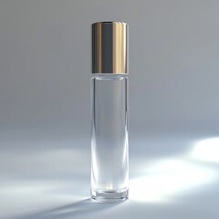 a compact tube with a glossy transparent finish, no labels, soft light reflecting on its surface, fresh and modern composition