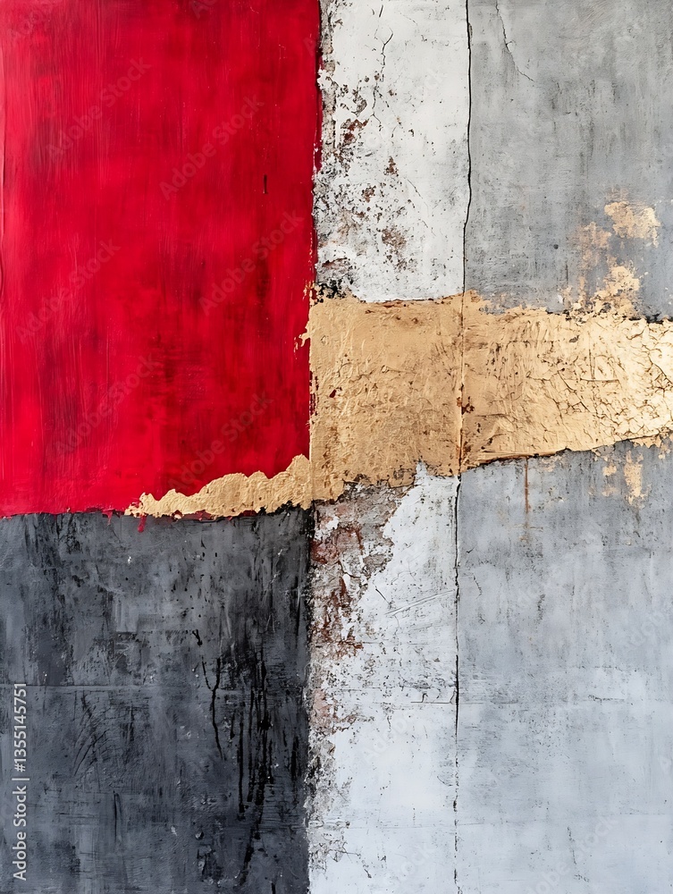 Aufkleber abstract painting featuring bold red gray and gold elements creating a modern artistic design : gene