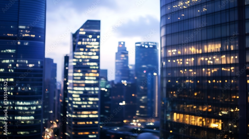 Aufkleber modern skyscrapers illuminated at night creating a vibrant city atmosphere : generative ai