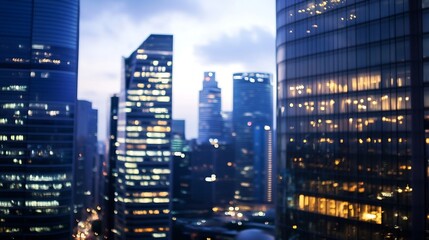 Fototapeta premium Modern Skyscrapers Illuminated at Night Creating a Vibrant City Atmosphere : Generative AI
