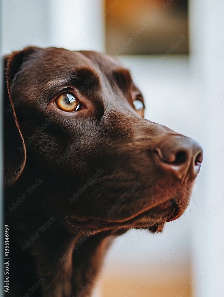 Poster pensive brown labrador dog gazing thoughtfully with captivating eyes reflecting emotion : generative