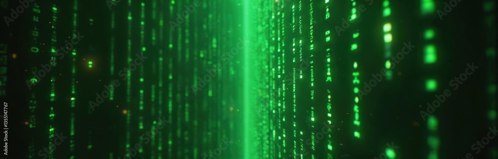 Aufkleber Futuristic digital green code with vertical streaming data. Matrix binary code flow in cyberspace. Tech background, modern network, electronic signal in information stream. Cyberpunk, data, ai.