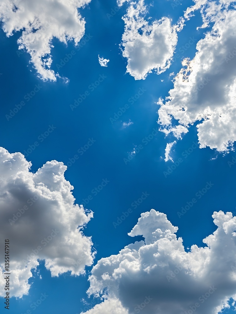 Poster vivid blue sky filled with fluffy white clouds creating a stunning backdrop for outdoor activities a
