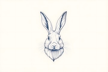 Rabbit Head with Line Art, and White Background.