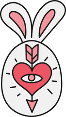 boho groovy easter Cute bunny illustration with a heart and eye symbol. in doodle color line style