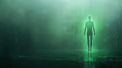 Fototapeta premium Man in green light, dramatic portrait with mysterious atmosphere
