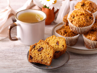 Healthy carrot and apple muffins with nuts