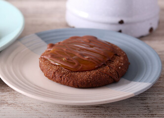 Chocolate cookies with caramel and chocolate