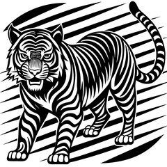 Fierce Tiger Silhouette with Dynamic Stripes