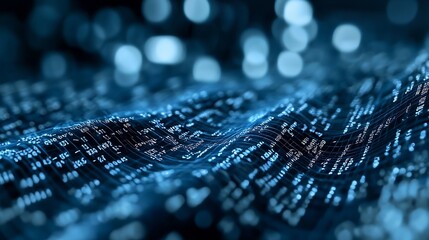 Abstract digital code flowing with glimmering bokeh effects creating a futuristic atmosphere : Generative AI