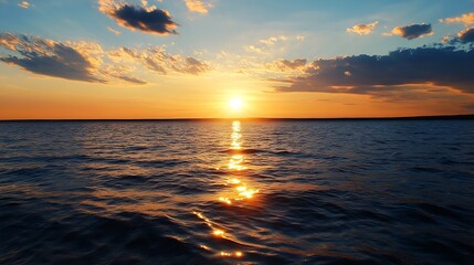 Fototapeta premium Stunning sunset over the water with vibrant colors and reflections in a peaceful setting : Generative AI