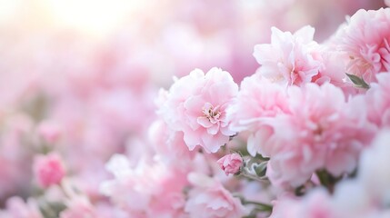 Close up of delicate pink flowers blooming in a beautiful garden during springtime : Generative AI