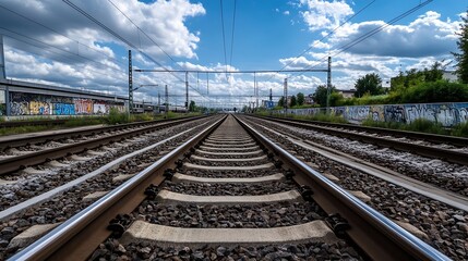 Fototapeta premium Perspective View of Train Tracks Stretching Towards the Horizon : Generative AI