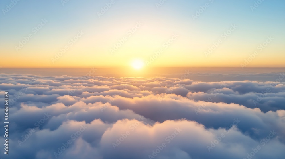 Leinwandbilder stunning aerial view of clouds with sun rising above the horizon creating a serene atmosphere : gene
