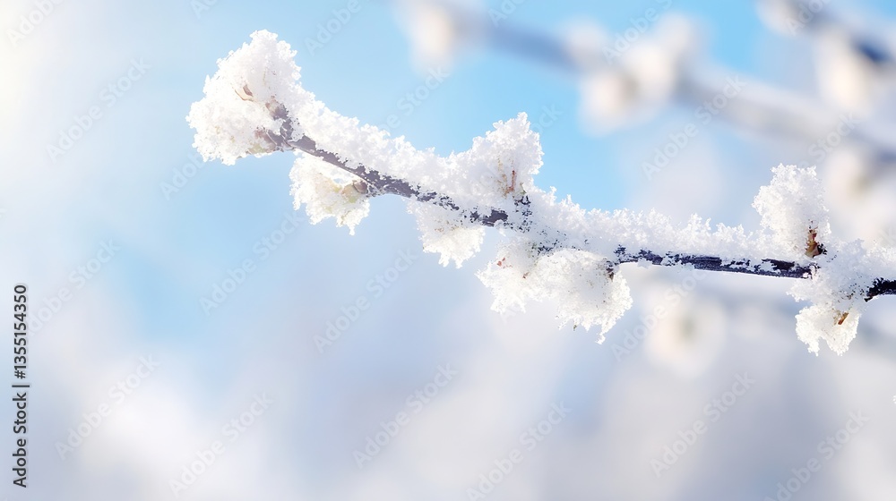 Poster frost covered tree branch in winter with gleaming snow against a bright blue sky : generative ai