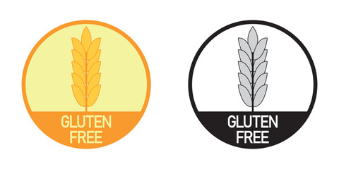 Gluten-free icon, logo, pictogram. Food label or sticker. Healthy food concept. Flat design. Black and yellow icons. EPS 10. Vector illustrations