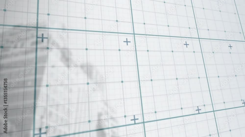 Poster creating geometric pattern, grid lines and abstract shapes on white background