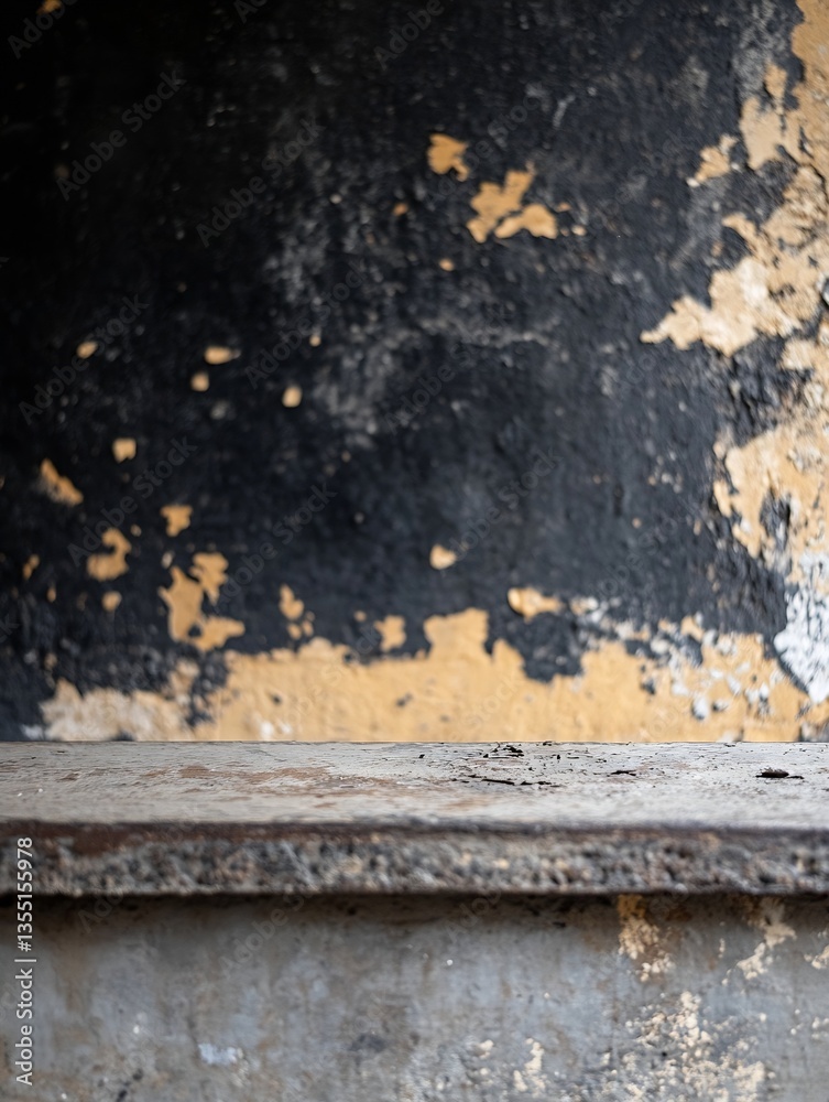 Poster Empty rustic surface with peeling paint and a textured old wall background highlighting decay : Generative AI
