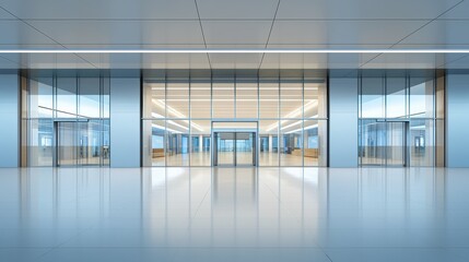 Fototapeta premium Sleek modern office building entrance with glass doors and steel framework modern