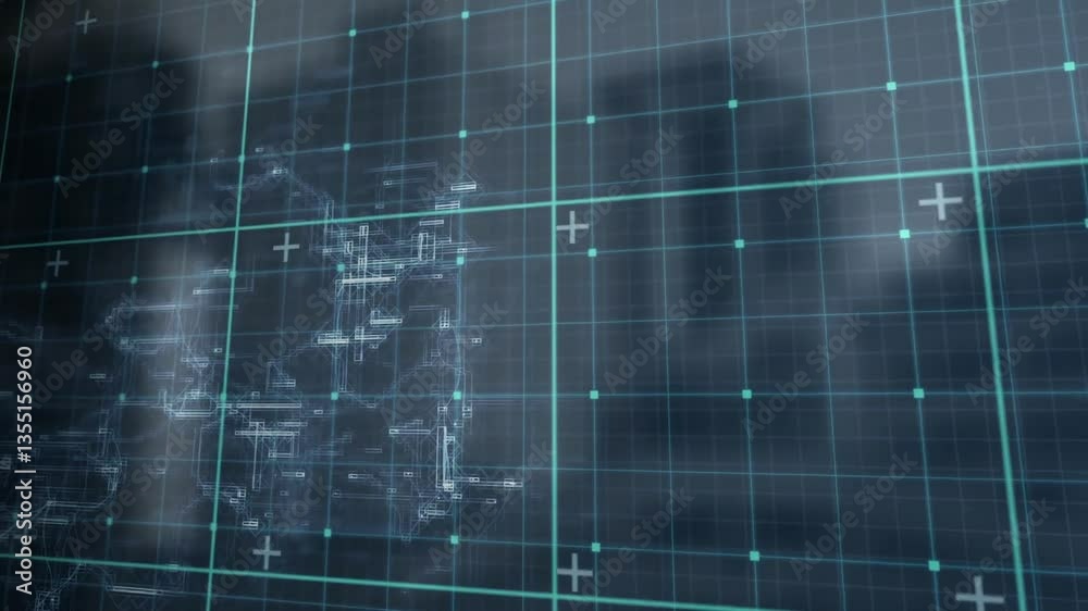 Poster animation of digital schematics and data visualization overlay in school setting