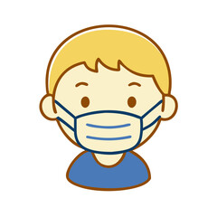 Fototapeta premium Boy wearing medical face mask icon in yellow and blue colors