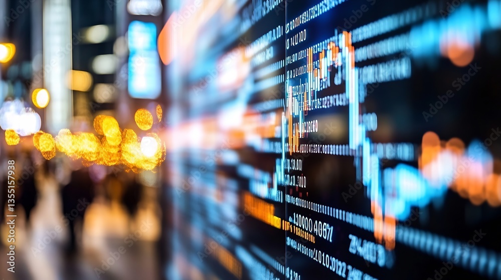 Aufkleber Digital stock market graph representing modern trading technology with blurred urban background : Generative AI