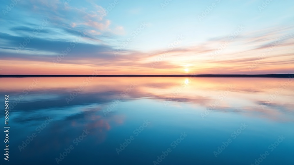 Poster reflective calm water at sunset creating a breathtaking mirror effect in the sky : generative ai