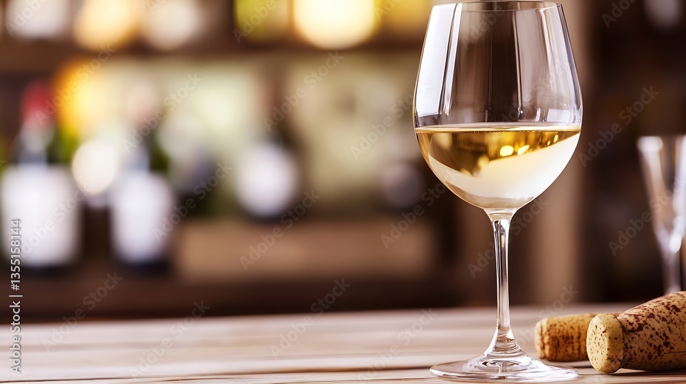 Poster elegant glass of white wine ready for enjoyment in a stylish bar environment : generative ai