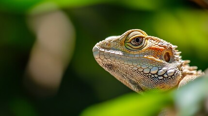 Obraz premium Closeup portrait of a bearded dragon lizard showcasing its unique features and vibrant colors : Generative AI