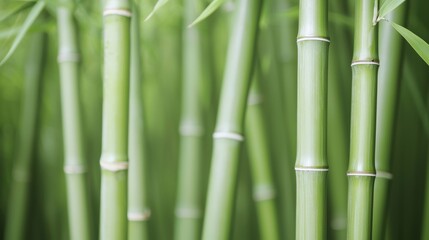 Fototapeta premium Zen productivity focus and meditation, A close-up view of vibrant green bamboo stalks, showcasing their texture and growth in a lush, natural setting.