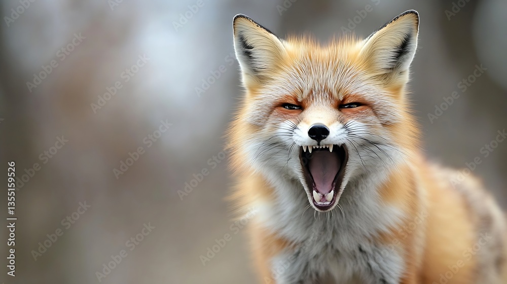 Poster vivid close up of a fox showcasing its sharp teeth during a fierce growl in a natural setting : gene