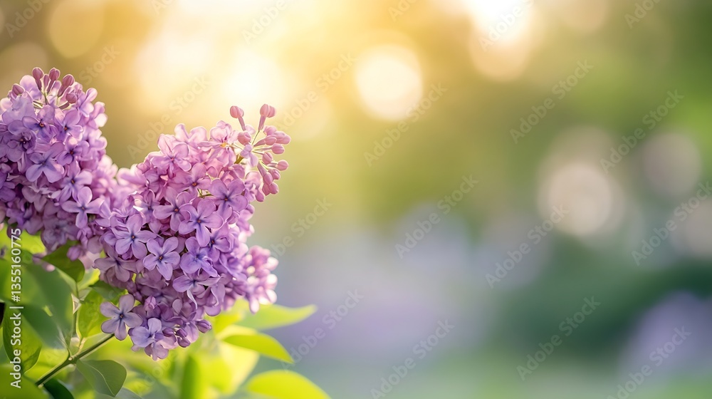 Poster delicate lilac flowers basking in soft sunlight creating a dreamy and peaceful scene : generative ai