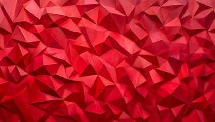 A close-up view of textured red paper with intricate folds and creases, creating a visually captivating abstract pattern with deep shadows and vibrant red tones