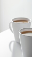 Two cups of aromatic coffee on a table.