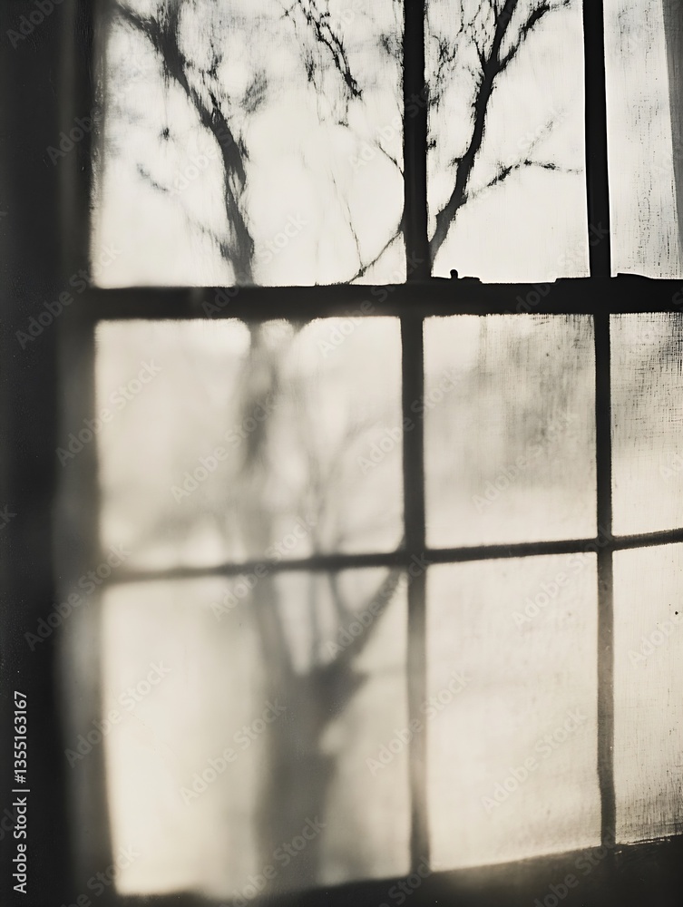 Fototapete Artistic Shadow Play of Trees Behind a Window Creating a Mysterious Atmosphere : Generative AI