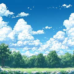 Obraz premium A vibrant daytime landscape showcases a clear blue sky with clouds