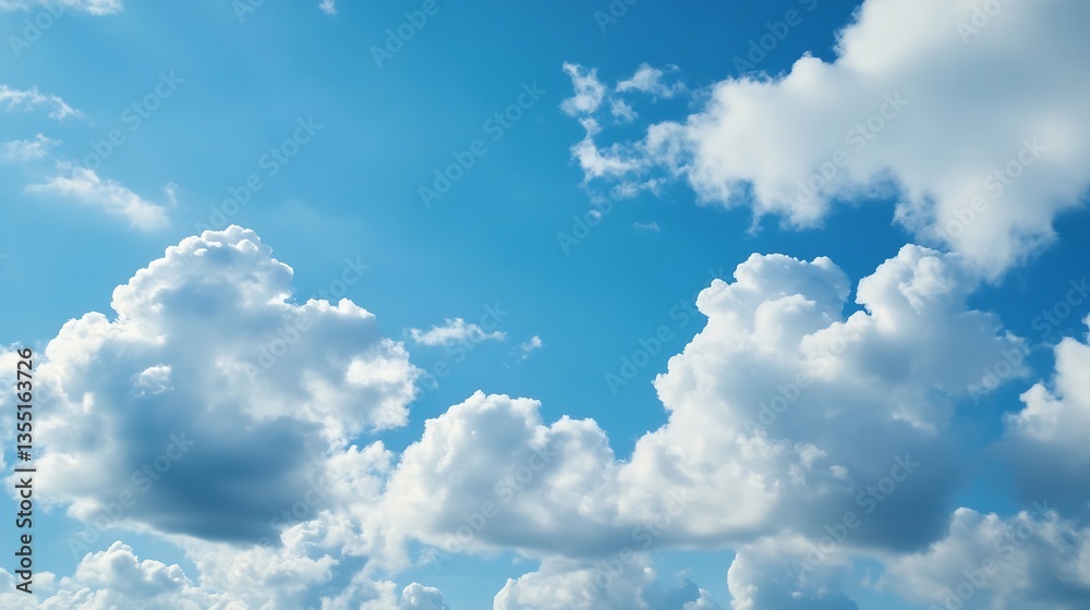 Poster bright blue sky filled with fluffy white clouds creating a peaceful and serene atmosphere : generati