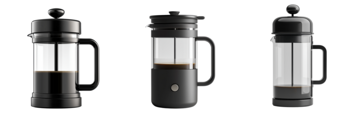 Elegant Black Coffee Makers with Transparent Glass and Modern Design Isolated on Transparent Background